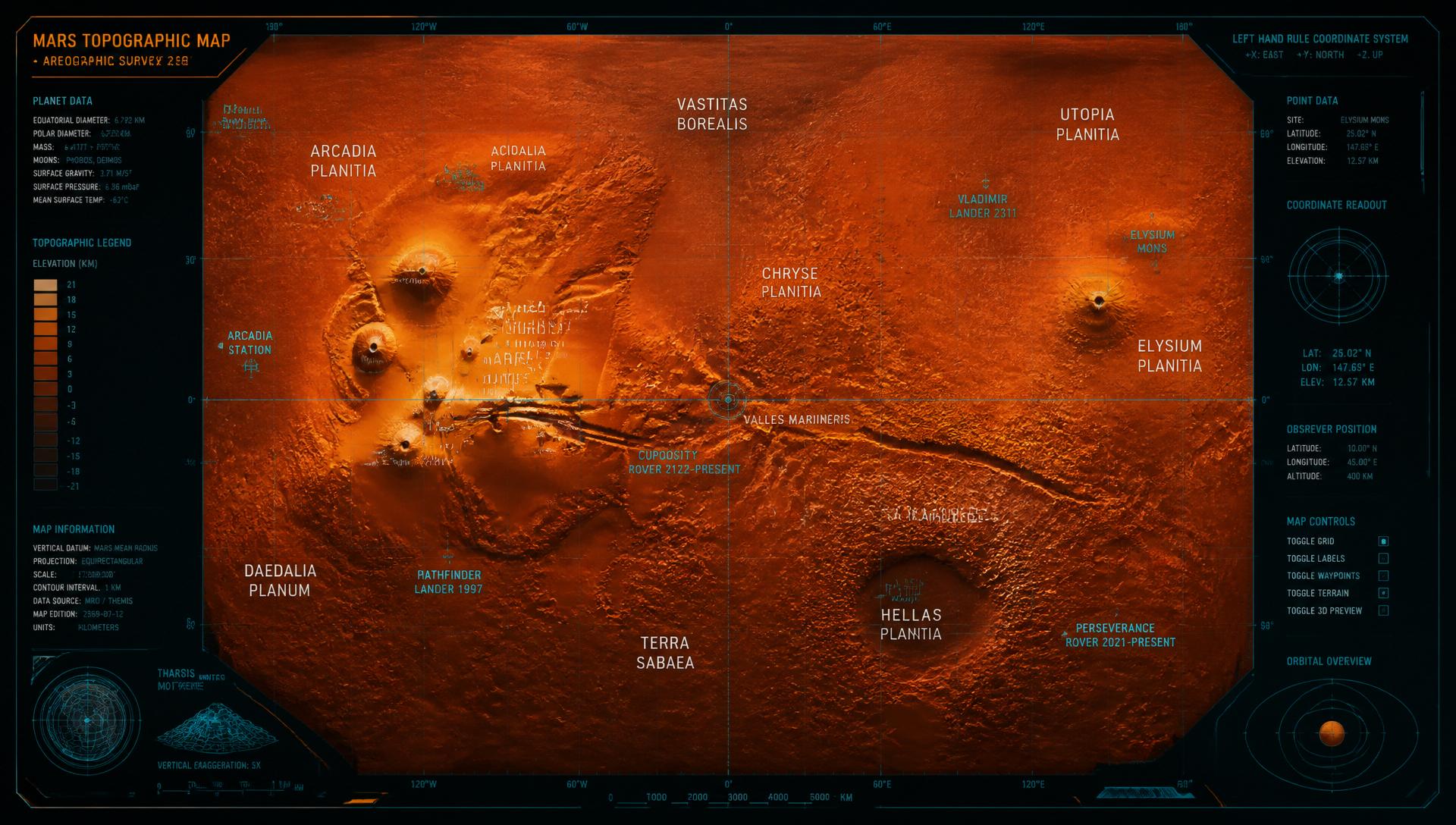 Interactive Mars topographic map